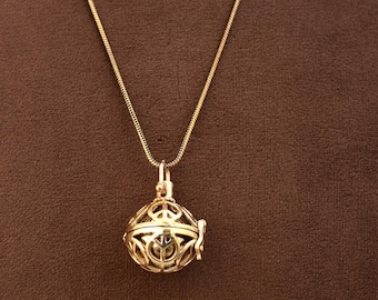 Elegant Gold Sphere Pendant Necklace, Vintage Style, Locket Charm, Statement Jewelry, Gift for Her