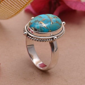 Turquoise Ring, Sterling Silver Ring, Natural Turquoise Ring, Statement Ring, Dainty Ring, Anniversary Ring, Boho Ring, Turquoise Jewelry