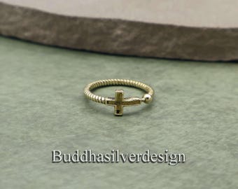 Minimalist Cross Ring, Adjustable Christian Ring, Silver Cross Band, Faith Jewelry, Religious Ring, Dainty Cross Ring, Gift for Her