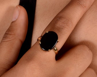 Boho Black tourmaline Ring, Daily wear ring, Brass Ring for Women, Bohemian Jewelry, Boho Simple Ring with Stone