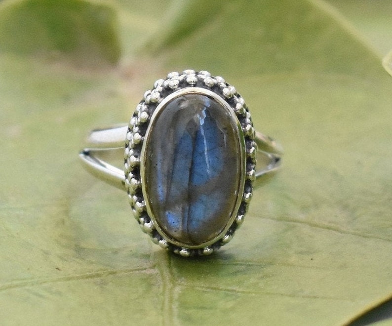 A Quality Labradorite Ring Sterling Silver Ring Blue Labradorite Gemstone Ring Crown Ring Solitaire Ring Ethnic Ring Southwestern Ring Gift