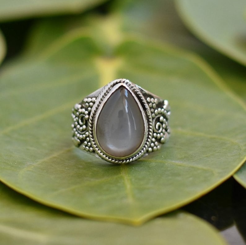 Grey Moonstone Ring Grey Moonstone Collection of Rings Grey Etsy