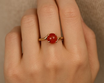 18k Gold Carnelian Ring, Stacking Ring, Carnelian Jewelry, Delicate Ring, Orange Carnelian Ring, Minimalist Ring, Christmas Gift, BD-2c4kn