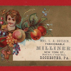 ROCHESTER USA MILLINER - Werbung Vintage Trade Card - Mrs. S.A. Brisbin - Fashinable Hat Maker - New York St. - Pennsylvania (UJ09)