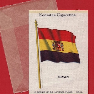 ESPAÑA - SEDA - Bandera Nacional Nº 5 - 1934 Emisión de Tarjeta de Tabaco para Cigarrillos. J.Wix & Sons Ltd. c/w Envoltorio de cera original. (TA05)