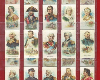 LEADERS - KINNEY BROS. (U.S.A.) c.1889 - Reprint Cigarette Tobacco Card Set. World Leaders from History including Military (US14)