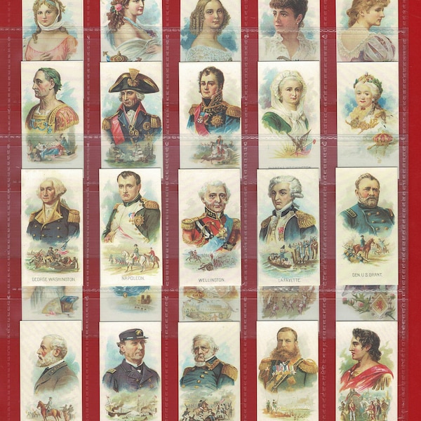 LEADERS - KINNEY BROS. (U.S.A.) c.1889 - Reprint Cigarette Tobacco Card Set. World Leaders from History including Military (US14)