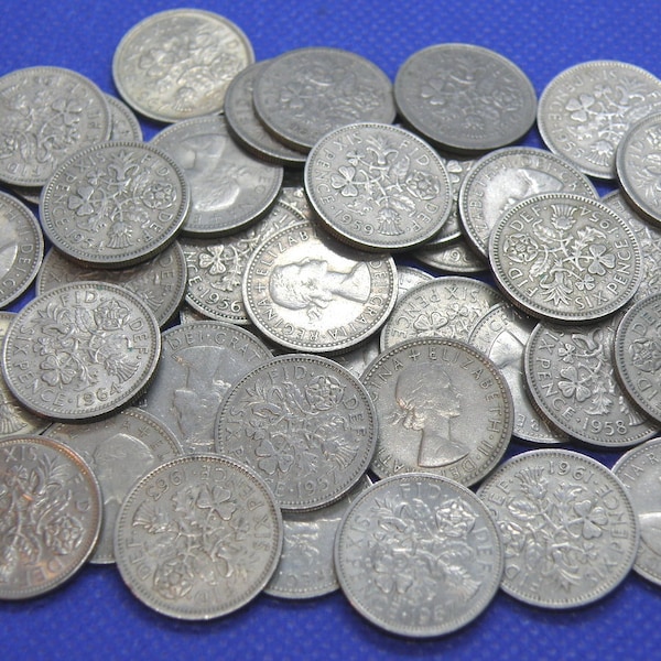 40x SIXPENCE-MUNTEN - Bulkpartij van Queen Elizabeth I I Sixpence-munten inclusief datumrun 1953 tot 1967. Lucky Sixpence-munten. Bruiloft. (OS01)