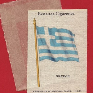 GRIECHENLAND - SILK - Nationalflagge Nr.8 - 1934 Zigaretten Ausgabe. J.Wix & Sons Ltd. mit Original Wachsverpackung. (TA05)