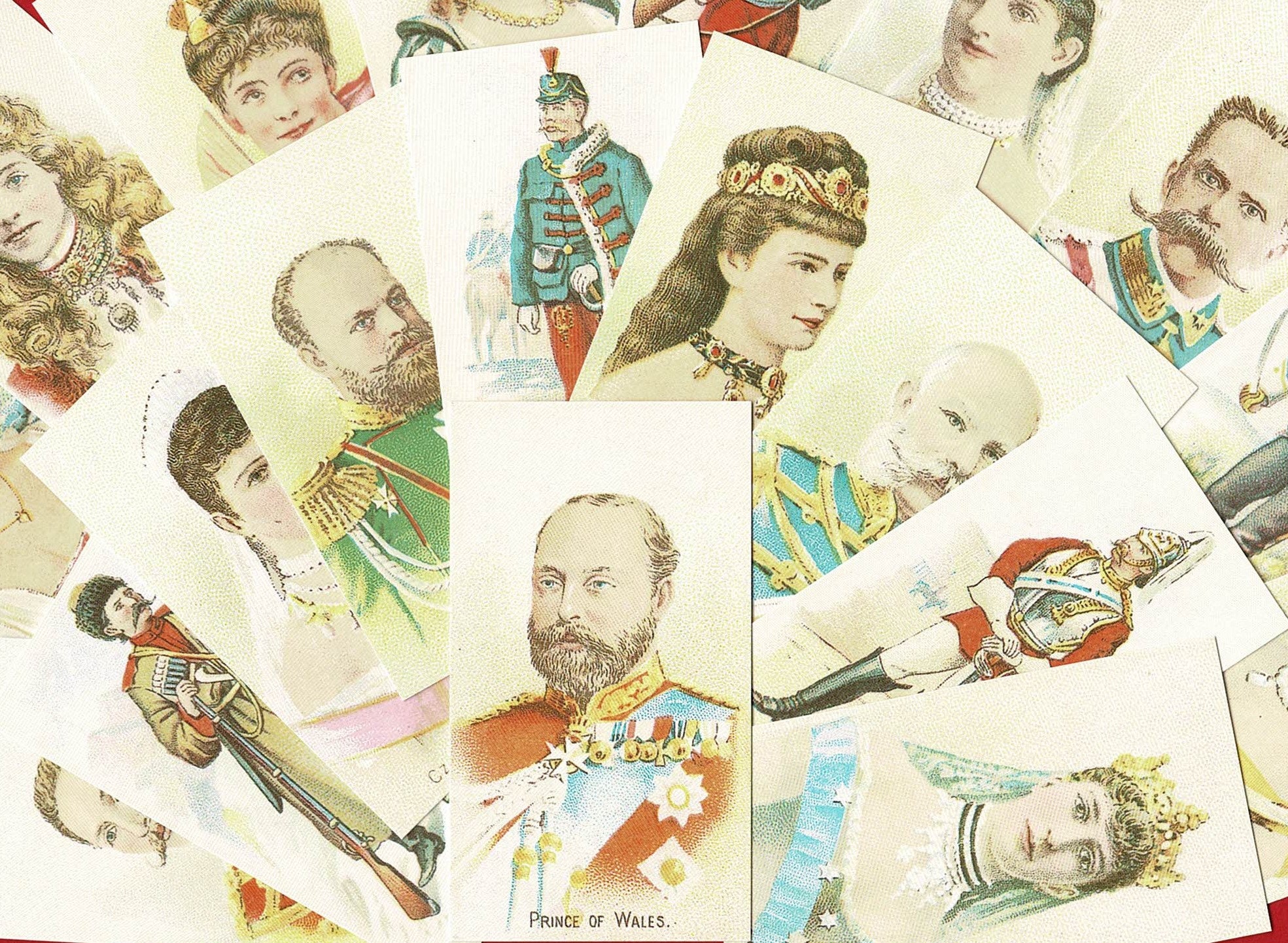 ROYALTY, ACTRESSES en SOLDIERS - Taddy & Co. 1898 - Herdruk sigarettentabakkaartenset (UV05)