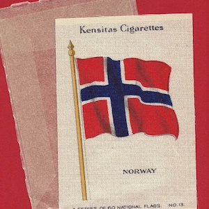 NORUEGA - SEDA - Bandera Nacional No.13 - 1934 Emisión de tarjeta de tabaco para cigarrillos. J.Wix & Sons Ltd. c/w Envoltorio de cera original. (TA05)