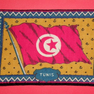 TUNIS / TUNISIE - Drapeau en feutre - Édition 1908 de l'American Tobacco Company - Très grand 21 cm x 14 cm env. - A.T.C. Drapeaux nationaux. Rare (RV05)