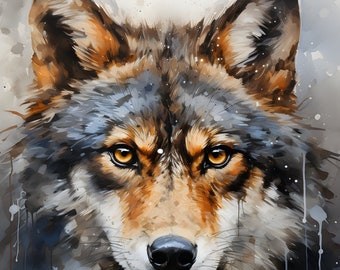 Wolf Digital File | Watercolor Portrait | Cards, invitations, posters | Artificial Intelligence | Mid-journey