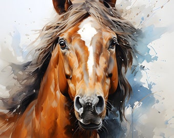 Horse portrait | Watercolor style | For cards, invitations, posters | Digital Download | Artificial Intelligence | Mid-journey