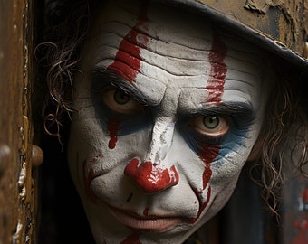 clown | Cylinder | Portrait | Mischievous | Digital File | Mid-journey | Artificial Portrait | clown show | Humorous entertainment