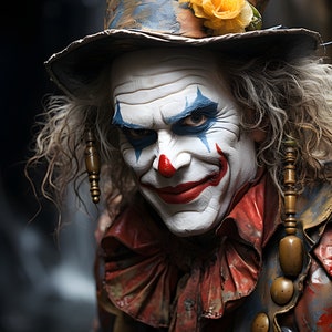 Clown portrait | Portrait Clown | Sad Clown Portrait | Clown picture | Harlequin Pictures | Pictures Of Harlequin | Harlequin picture | Mid-journey