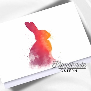 Ostergrüße | Aquarell Stil | Schöne Ostern Wünsche | Individuelle  Karte | Osterhasen Motive | Doppelkarte mit Umschlag | 300g Papier
