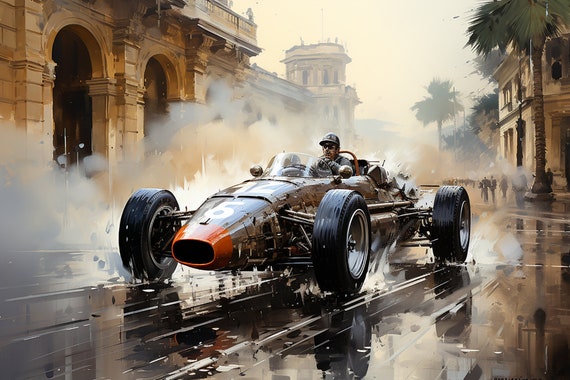 Classic Car | Rennwagen Oldtimer | Auto-Enthusiast | Druckbare Abbildung | Artificial-Intelligence | Midjourney | Vintage-Charme