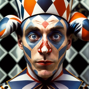 Clown portrait | Portrait Clown | Sad Clown Portrait | Clown picture | Harlequin Pictures | Pictures Of Harlequin | Harlequin picture | Mid-journey