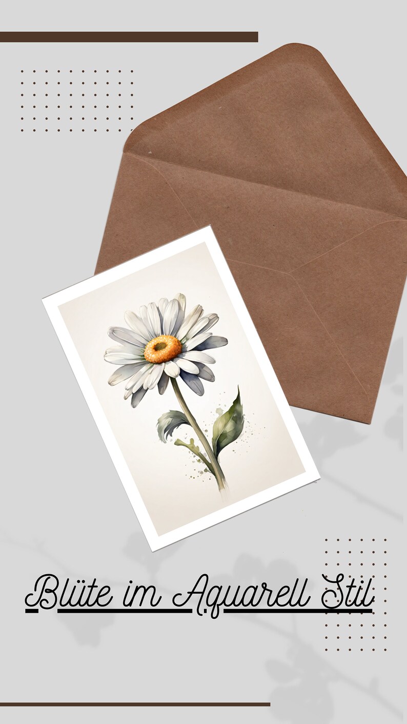 Daisy Watercolor flower card 400g paper card Beautiful flower illustration Gift card with envelope Cards with floral motif image 2