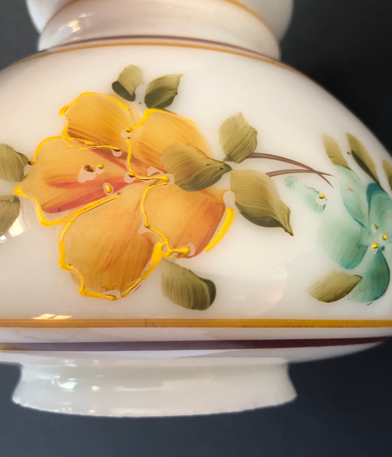 VINTAGE hand painted Hurricane Lamp Body // Milk Glass ...