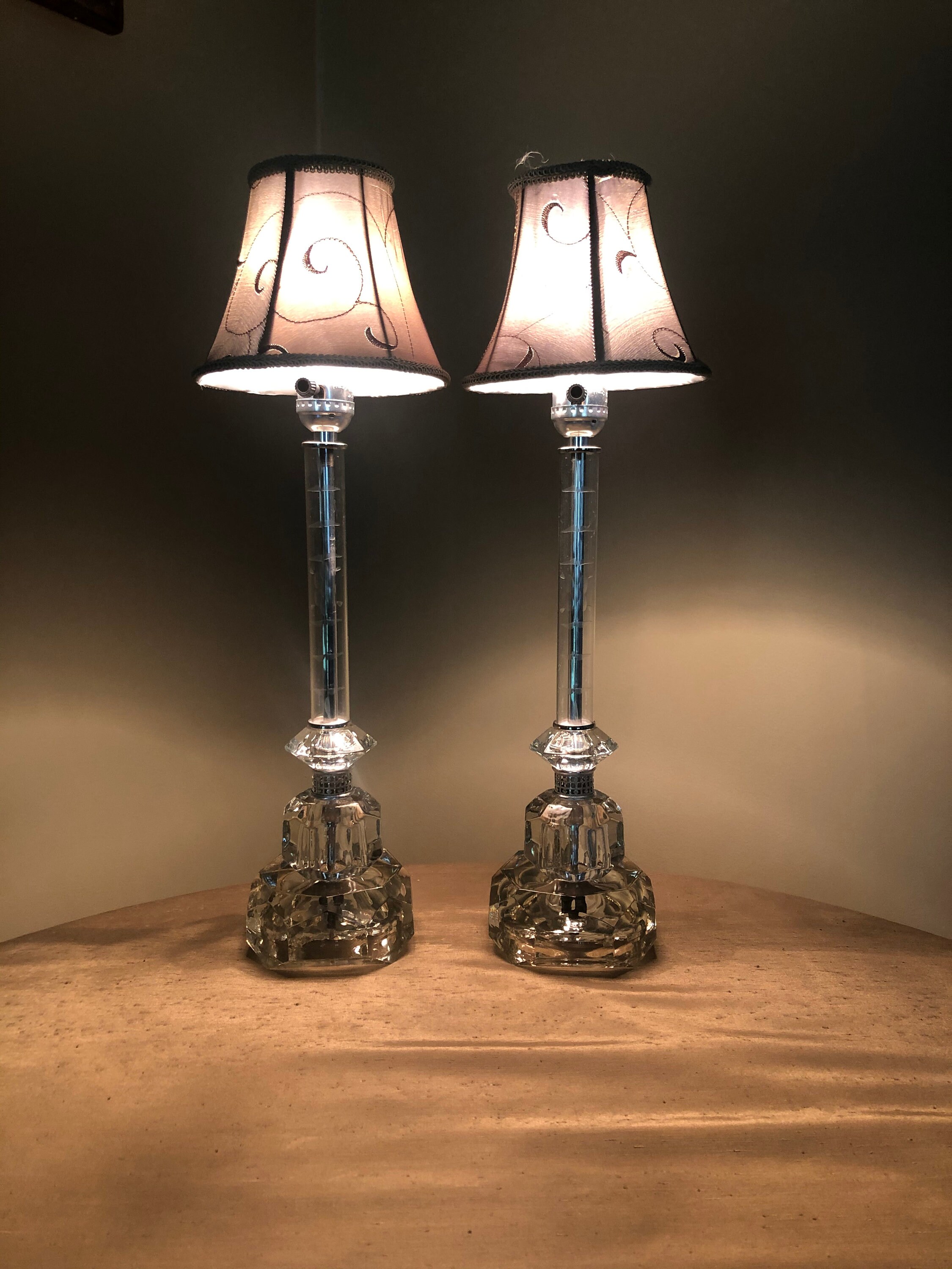 vintage lamp,mid century lamp,refurbished lamp Art Deco Stacked Glass Lamp Set Refurbished Hollywood Regency glass lamp vintage lamp,mid century lamp,refurbished lamp Art Deco Stacked Glass Lamp Set Refurbished Hollywood Regency glass lamp