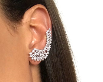 Crystal Ear climber earrings Ear crawler earrings Crystal ear cuff  Bridal earrings Climbing earrings Statement earrings  Luxury ear cuff