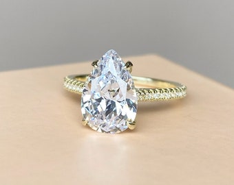 Bague de fiançailles poire, bague diamant goutte, bague en or, bague en argent, bague de promesse, bague en diamant, bague simulateur, bague solitaire, cadeau pour elle