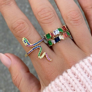 Snake ring Diamond snake ring Gold ring Silver ring Colorful ring Multi color ring Rainbow ring Stacking ring Unique ring Gift for her