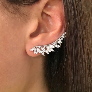 Crystal Ear climber earrings Ear crawler earrings Crystal ear cuff  Bridal earrings Climbing earrings Statement earrings Luxury ear cuff