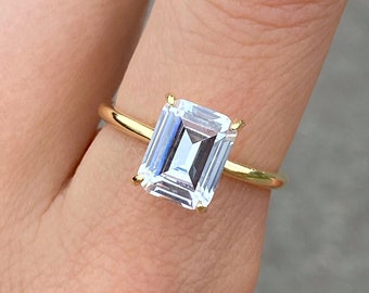 Emerald Cut Engagement 2 CT Ring Gold ring Silver ring Diamond Simulant ring Promise Ring Stacking ring Solitaire Ring Gift for her
