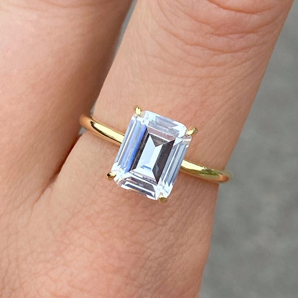 Emerald Cut Engagement 2 CT Ring Gold ring Silver ring Diamond Simulant ring Promise Ring Stacking ring Solitaire Ring Gift for her