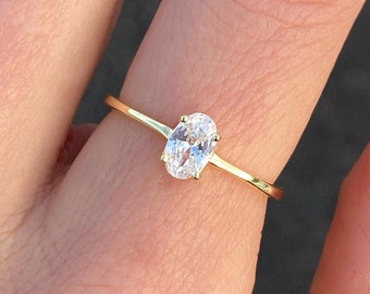 Ovale verlovingsring Gouden ring Zilveren ring Beloftering Diamanten ring Simulantring Solitaire ring Cadeau voor haar Stapelring