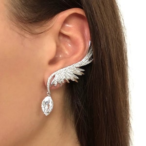 Ear climber earrings  Ear crawler earrings Ear cuff earrings Climbing earrings Bridal statement Climbing earrings Crystal ear cuff earrings