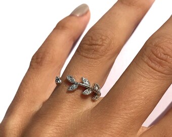 Dainty Olive branch ring Leaf ring Leaves ring Olive leaf ring Silver ring Dainty ring Minimal ring Stackable ring Delicate ring