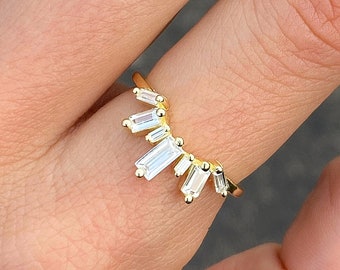 925 Silber Baguette gebogenes Band Sonnenringe Gold Ring Jacke Stapelbare Ringe Kurve Ring Geschenk für Sie Ring Stapel Einzigartiger Ring TRendy Ringe