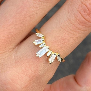 925 Silver baguette curved band Sun rings Gold ring jacket Stackable rings Curve ring Gift for her Ring stack Unique ring TRendy rings