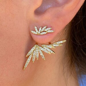 Ear Jacket Earrings Feather earrings Fushback earrings Bridesmaid earrings Bridal earrings Statement earrings Luxury ear cuff Climber