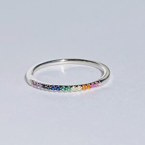 Eternity ring Eternity band Thin ring Colorful Rainbow ring Gift for her Silver ring Stacking ring Dainty simple ring 925 Sterling Silver