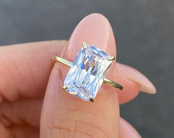 Radiant Cut Engagement Ring Gold ring Silver ring Diamond Simulant ring Promise Ring Stacking ring Moissanite Solitaire Ring Gift for her