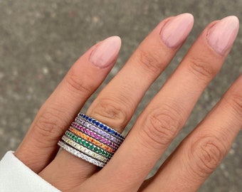 7 pieces Eternity ring Eternity band Multi color ring Rainbow ring Thin ring Stacking ring Gemstone eternity ring Dainty ring Minimal ring