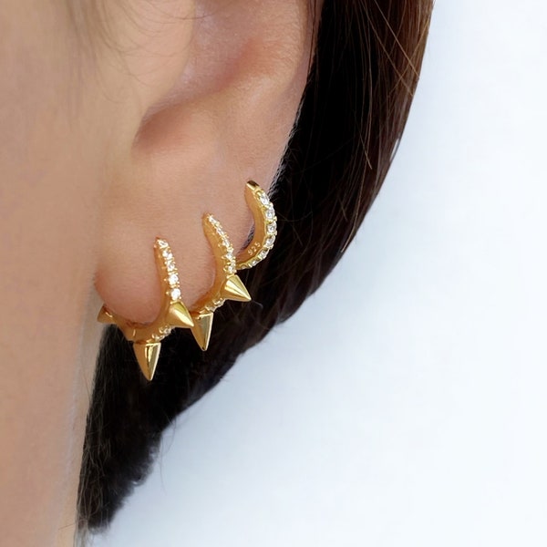Spike earrings Spike hoops Gold spike earrings Gold hoops Gold huggies Spike huggies Smal huggie hoops Gold dainty earrings