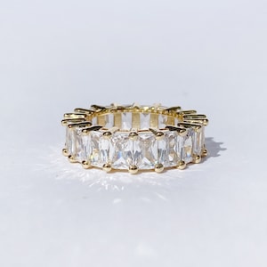 Baguette ring Eternity ring Eternity band All over crystal ring Gold ring Big ring Luxury ring Stacking ring Statement ring Women Men ring