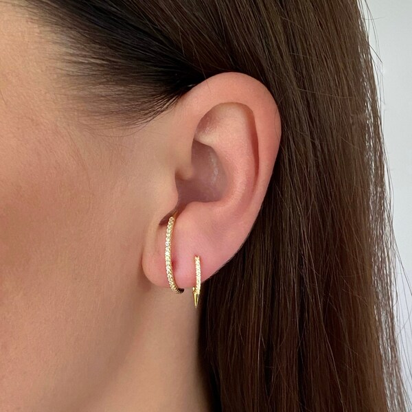 Multicolor ear lobe cuff Rainbow ear lobe earrings Huggie hoop earrings Minimalist earrings Gold lobe cuff Gold earrings Dainty earrings