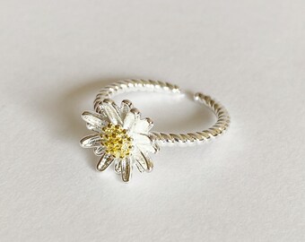 Daisy ring Zilveren daisy ring Zonnebloem ring Bloem ring Bloemen ring Bloemen sieraden Kamille ring Sierlijke ring Minimale ring Daisy sieraden