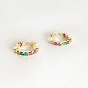 Rainbow gold hoop earrings Gold hoops Gold earrings Colorful earrings Rainbow hoop earrings Small hoops Gift for her Gold jewelry Rainbow