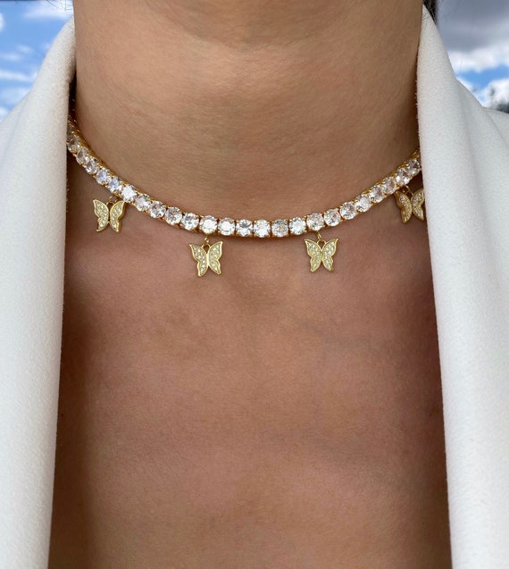Butterfly Necklace Tennis Necklace Tennis Choker Diamond Butterfly