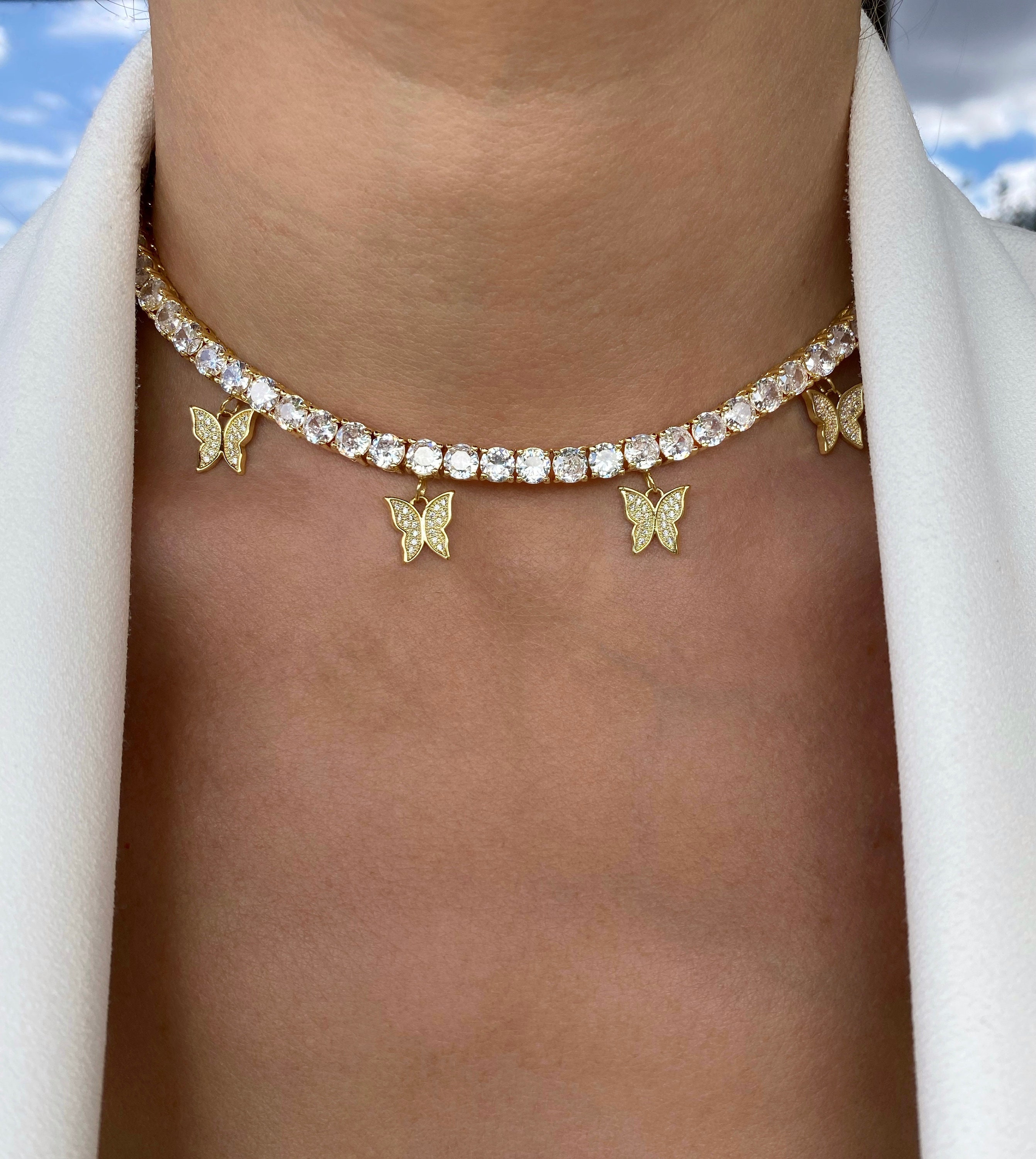 Diamond butterfly tennis on sale necklace