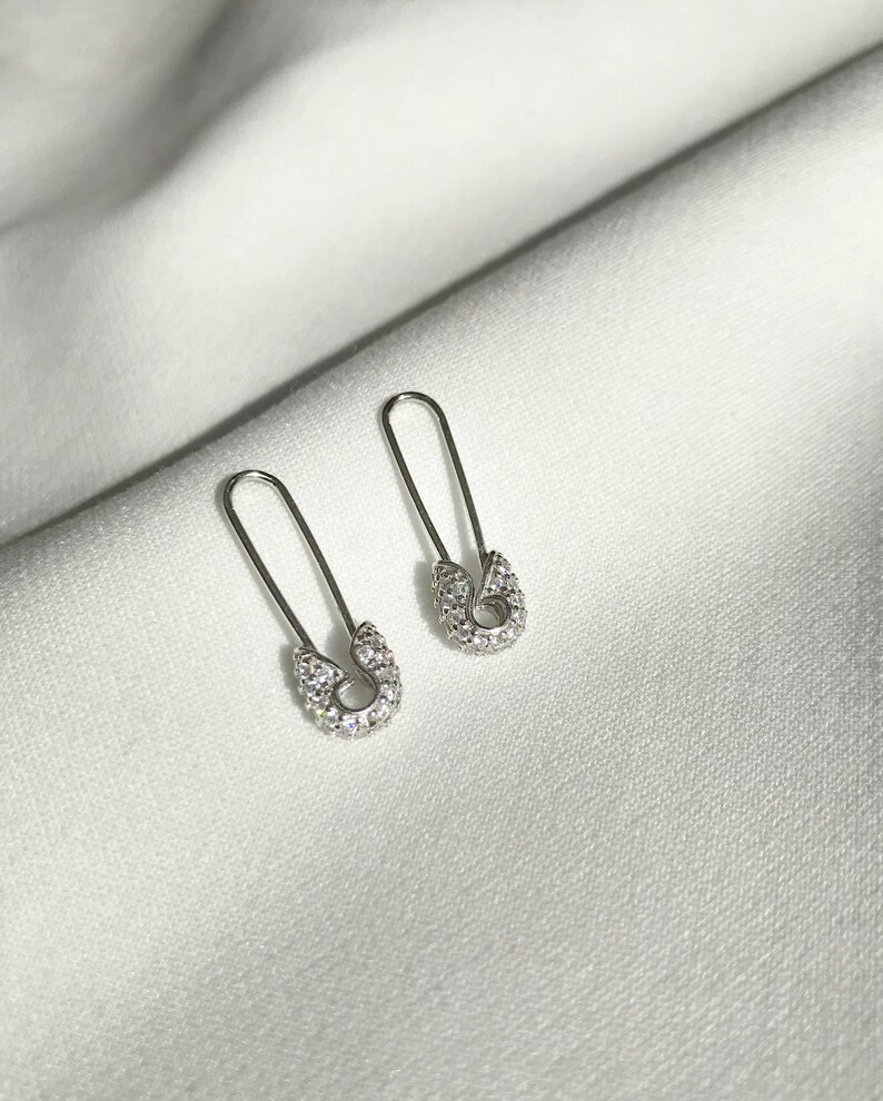 Silver Safety Pin Earrings Safety Pin Jewelry Dainty Earrings Etsy