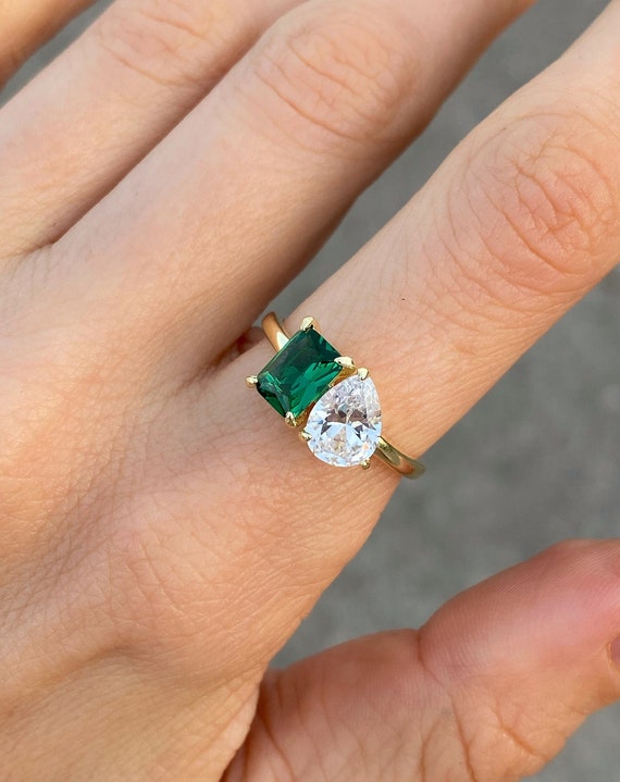 Only the green emerald engagement ring solid 14k rose gold ring diamon –  WILLWORK JEWELRY